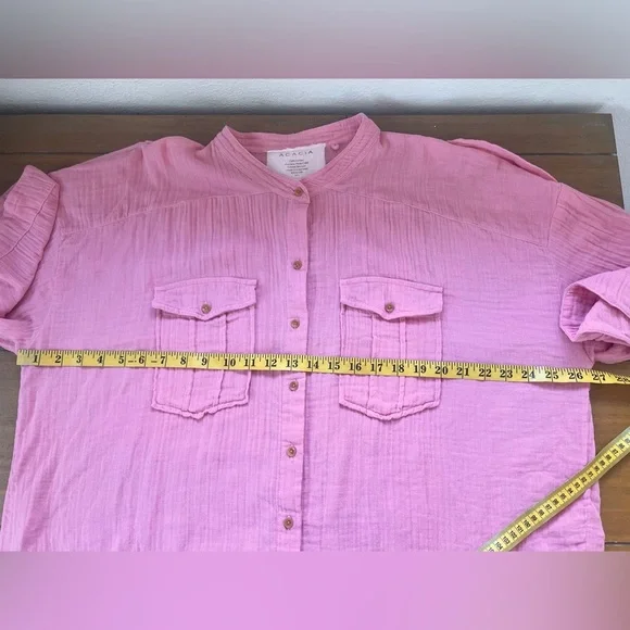 Acacia Swimwear Van Shirt in Sweet Pea Pink Gauze Organic Cotton Button Down - Picture 11 of 12